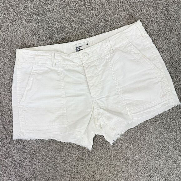 American Eagle Outfitters Raw Edge Button Fly Shorts White Size 00 - Picture 1 of 10